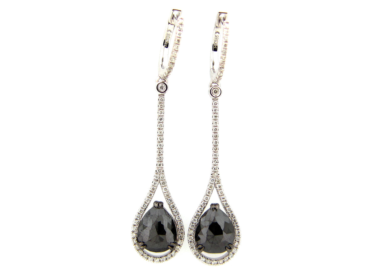 ROSE CUT BLACK & WHITE DIAMOND EARRING, 14KW (R/H)