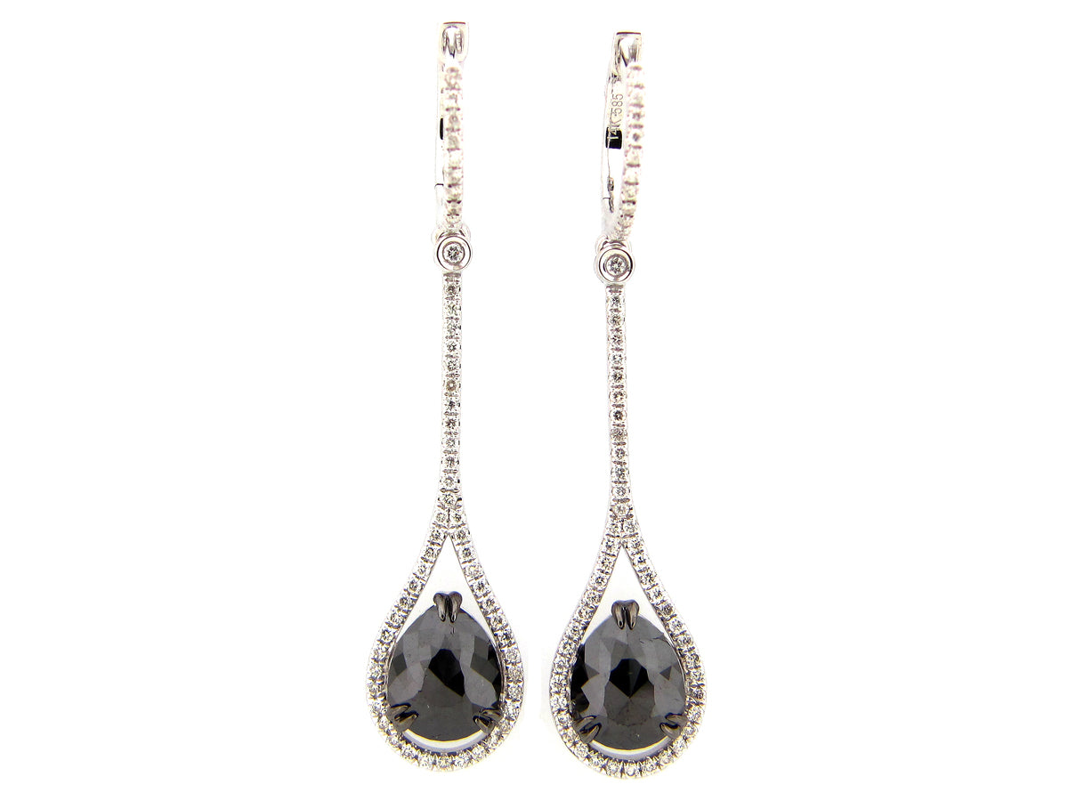 ROSE CUT BLACK & WHITE DIAMOND EARRING, 14KW (R/H)