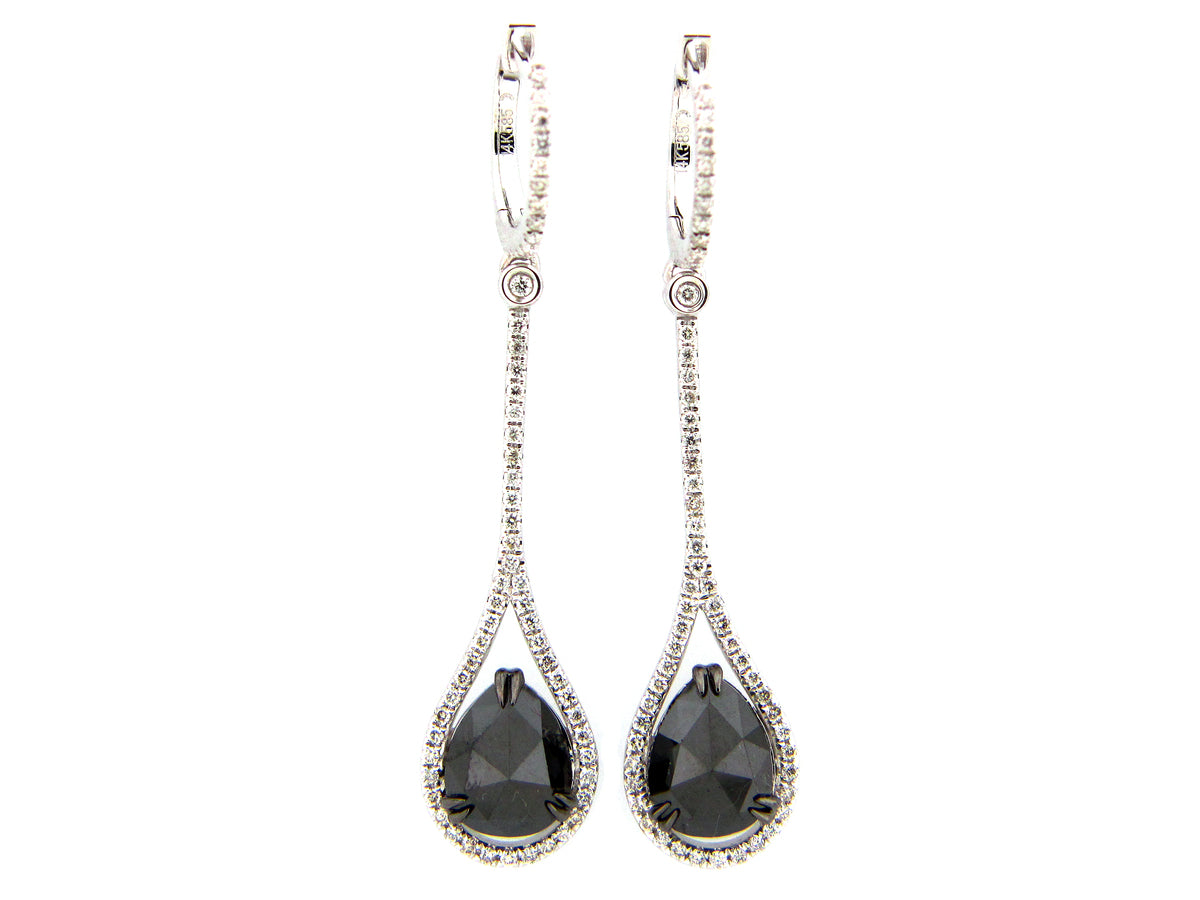 ROSE CUT BLACK & WHITE DIAMOND EARRING, 14KW (R/H)