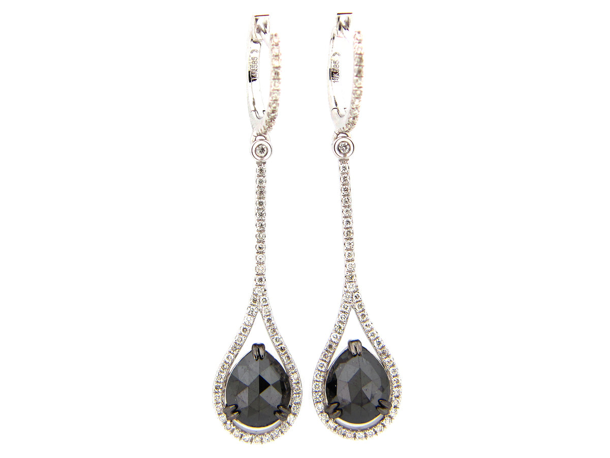ROSE CUT BLACK & WHITE DIAMOND EARRING, 14KW (R/H)