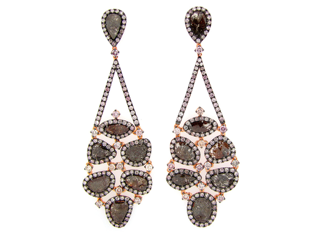 ROSE CUT SLICE BROWN DIAMOND EARRING, 18KR (N)