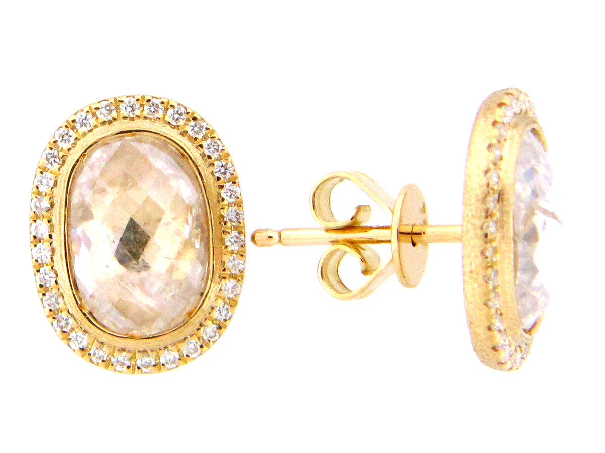 ROSE CUT CUSHION DIAMOND STUD EARRING, 18KY (N)