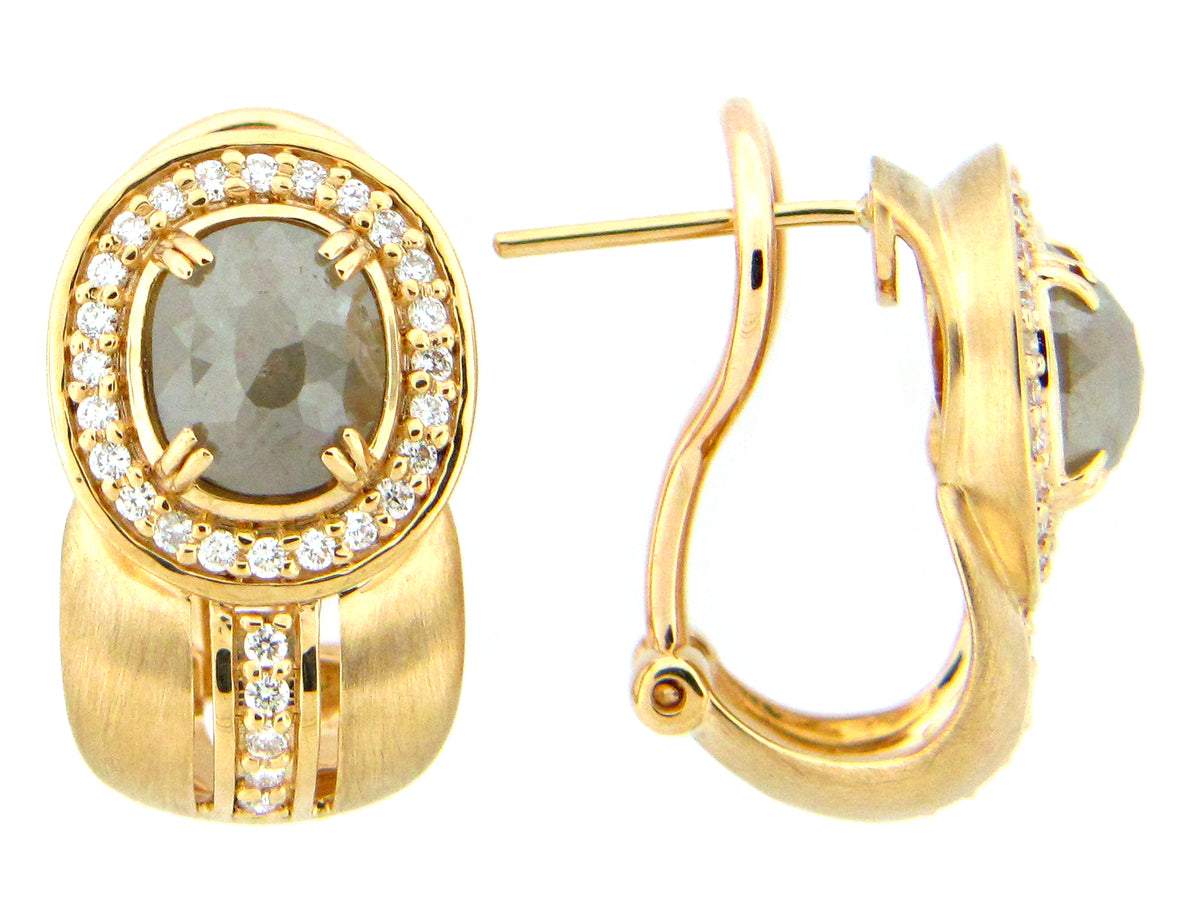ROSE CUT GRAY DIAMOND & DIAMOND EARRING, 18KY (N)