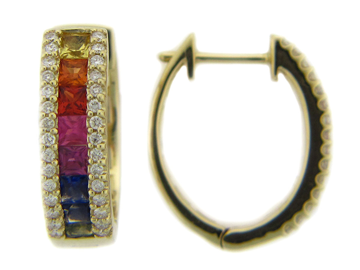 RAINBOW SAPPHIRE & DIAMOND EARRING, 14KY (H/U)