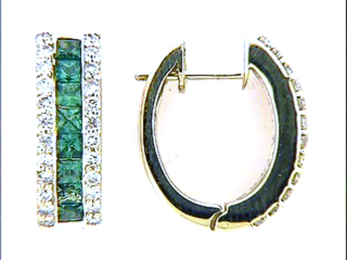 TSAVORITE & DIAMOND EARRING, 18KY (N)
