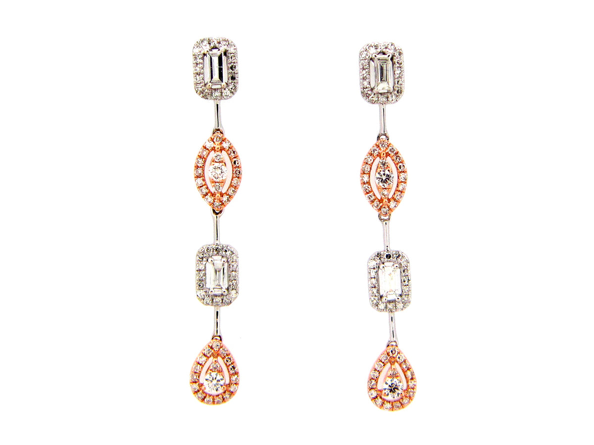 DIAMOND 4 STATION DANGLE EARRING, 14KWR (N)