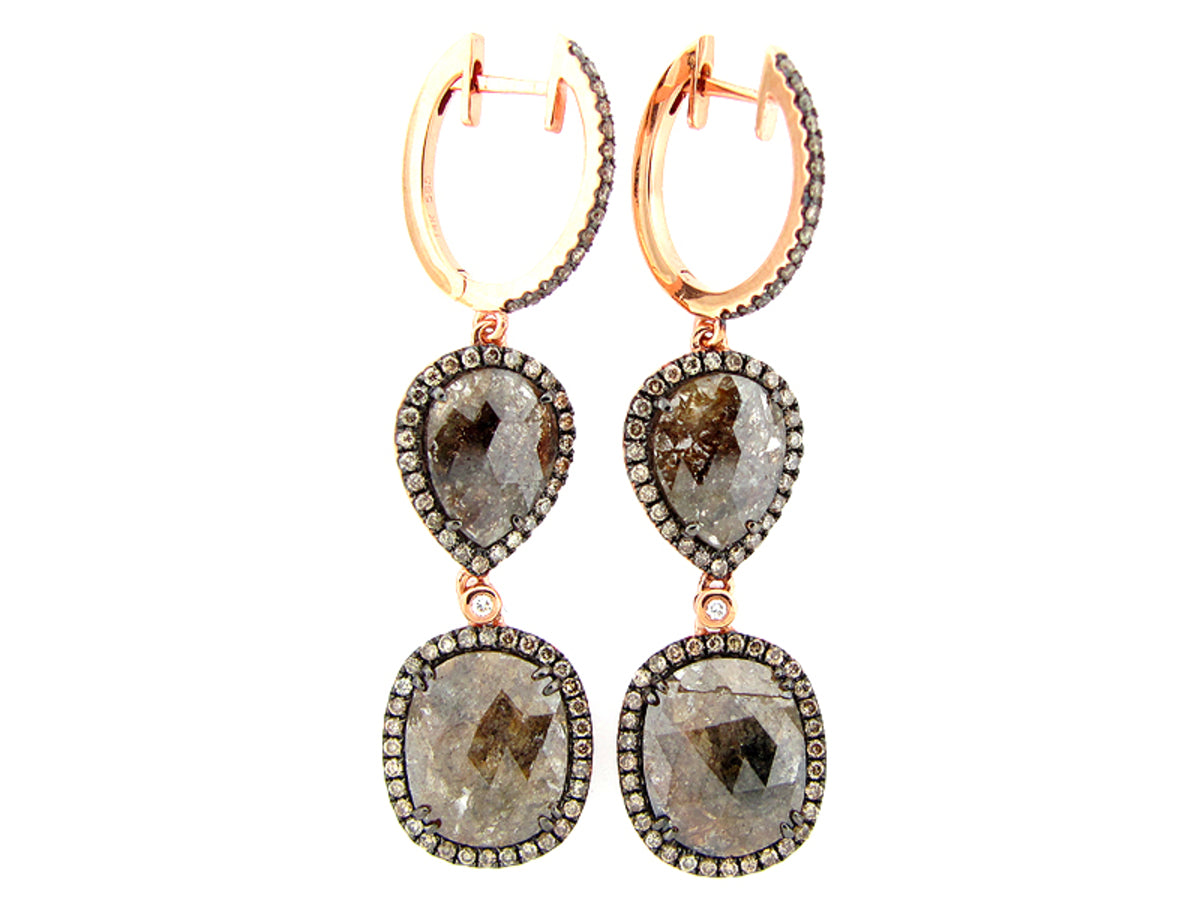 ROSE ROUGH CUT BROWN & WHITE DIAMOND EARRING, 14KR (N)