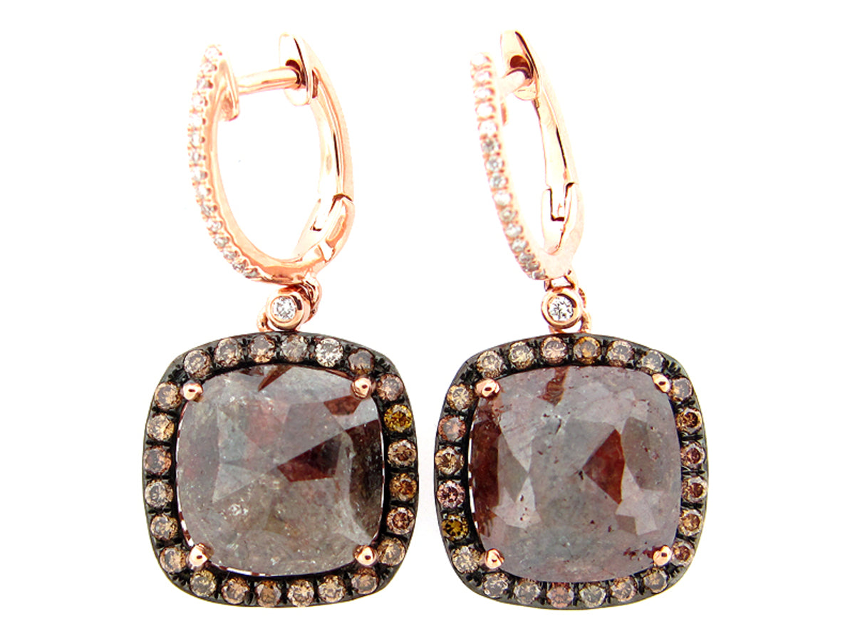 ROSE ROUGH CUT BROWN & WHITE DIAMOND EARRING, 14KR (R/N)