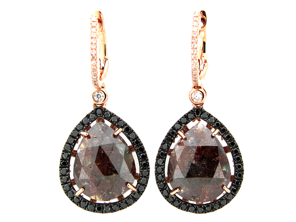 ROSE ROUGH CUT FANCY COLOR DIAMOND EARRING, 14KR (N)