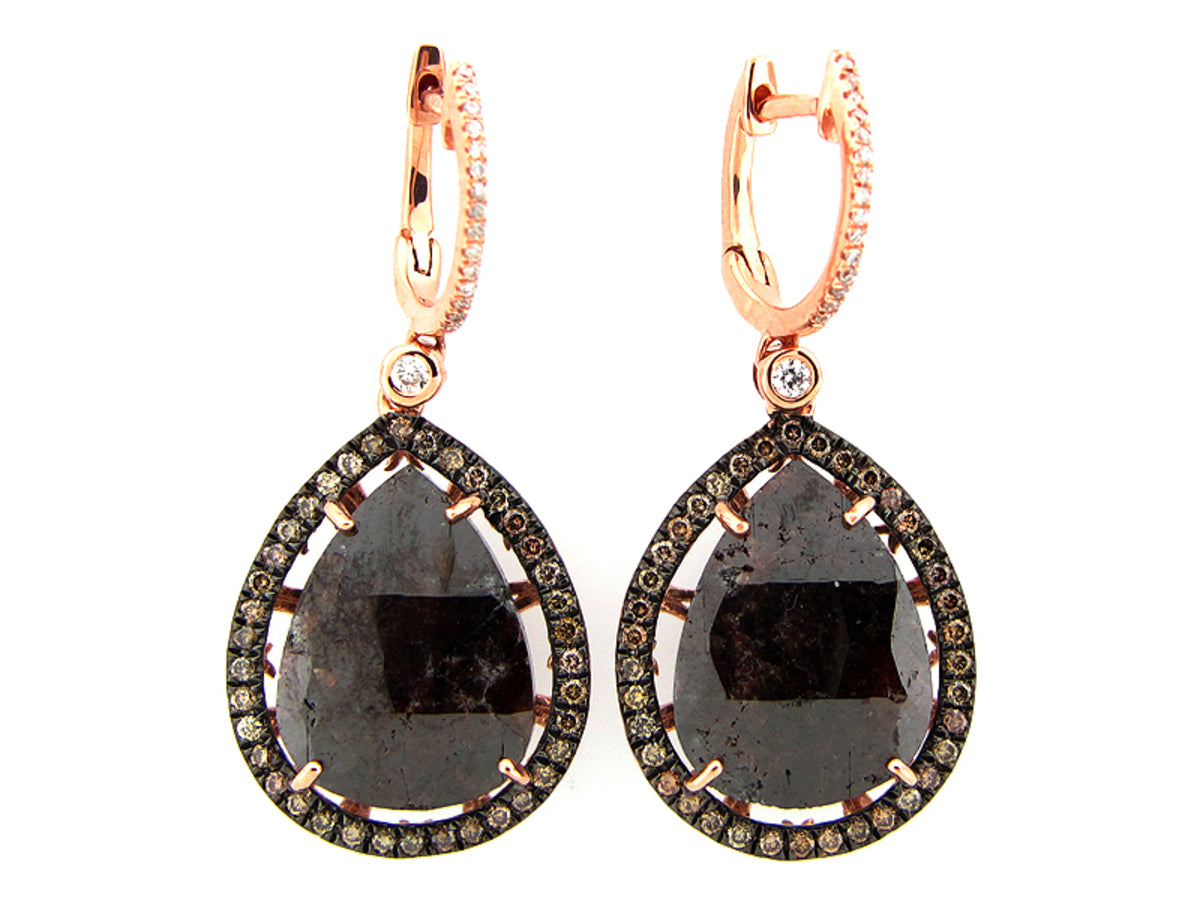 ROSE ROUGH CUT FANCY COLOR DIAMOND EARRING, 14KR (N)