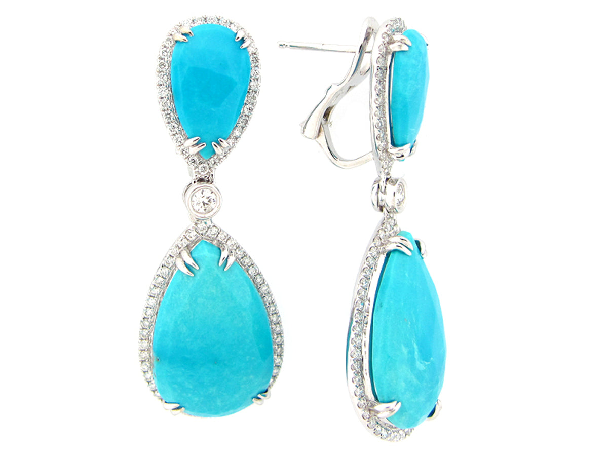 ROSE CUT TURQUOISE & DIAMOND EARRING, 18KW (I)