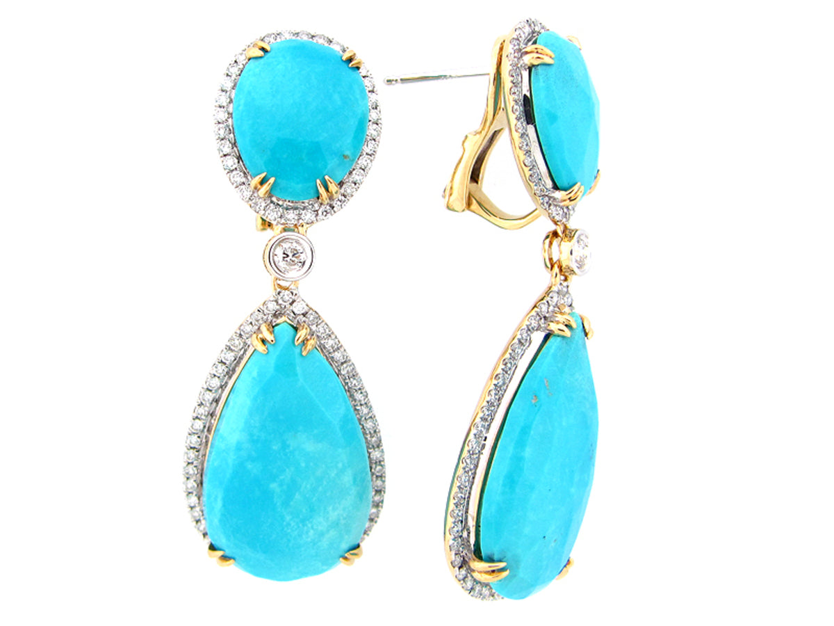 ROSE CUT TURQUOISE & DIAMOND EARRING, 18KW (I), C=19.95