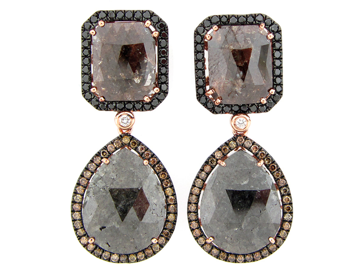 ROSE ROUGH CUT FANCY COLOR DIAMOND EARRING, 14KR (N), CENTER=18.00