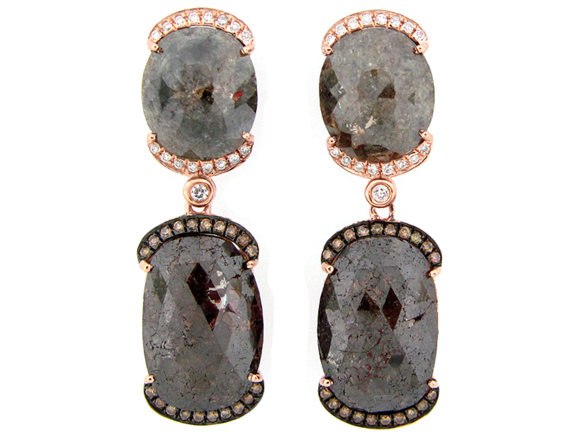 ROSE ROUGH CUT FANCY COLOR DIAMOND EARRING, 14KR (N)