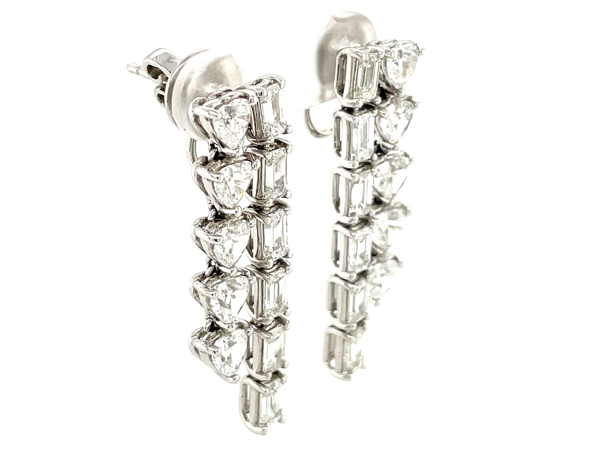 DIAMOND EMERALD CUT & HEART 2 STRAND DANGLE EARRING