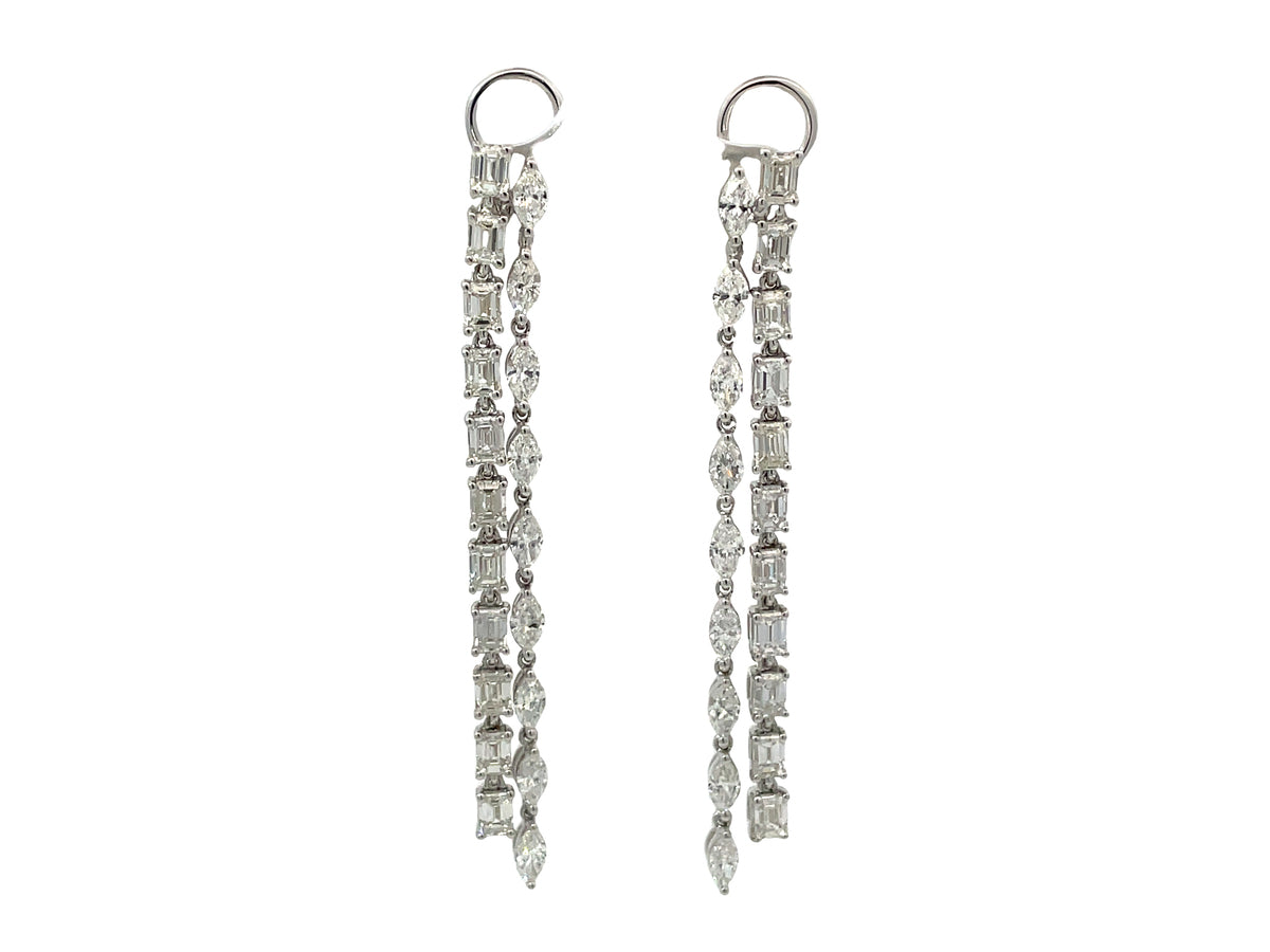 DIAMOND MQ & EC 2 ROW DANGLE EARRING, 51MM