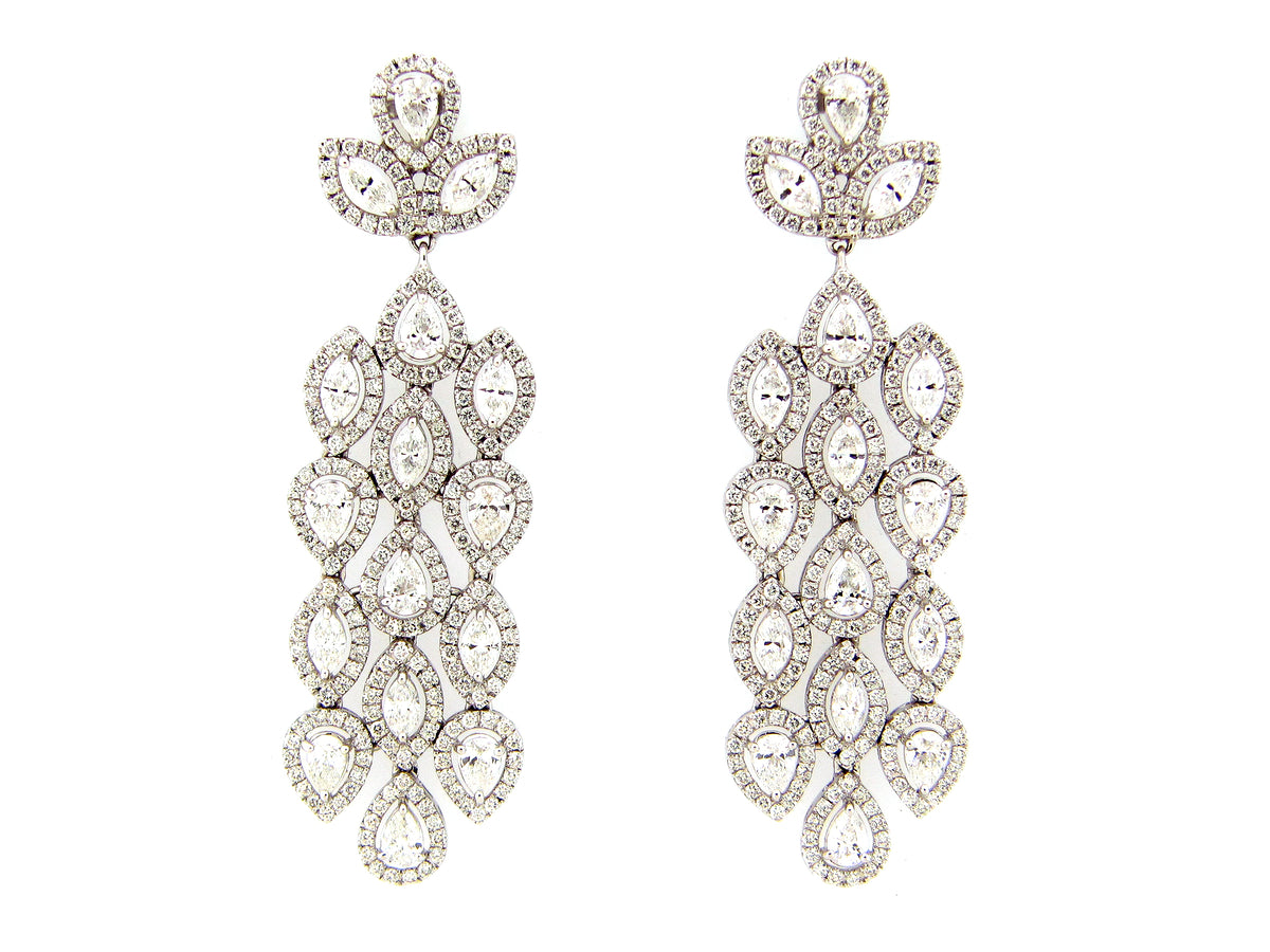 DIAMOND CHANDELIER 3 ROW EARRING, 18KW (N)