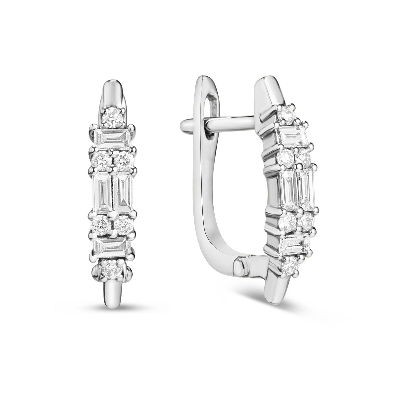 Diamond Round & Baguette Huggie Earring