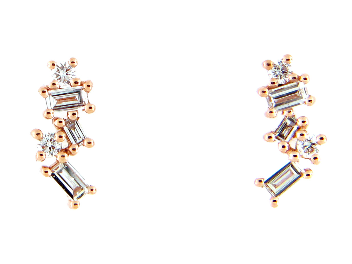DIAMOND BAGUETTE ASYMMETRICAL STUD EARRING