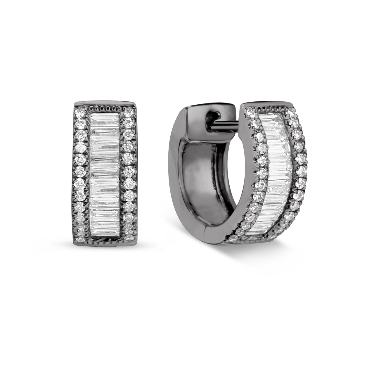 Diamond Baguette & Round Huggie Earring