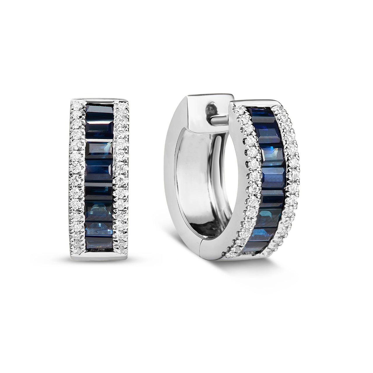 Sapphire Baguette & Diamond Huggie Earring