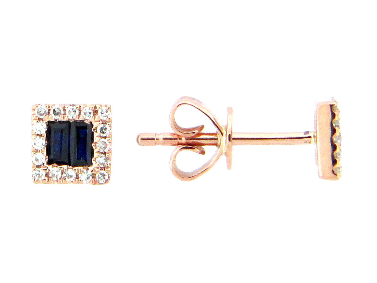 SAPPHIRE BAGUETTE & DIAMOND SQUARE STUD EARRING