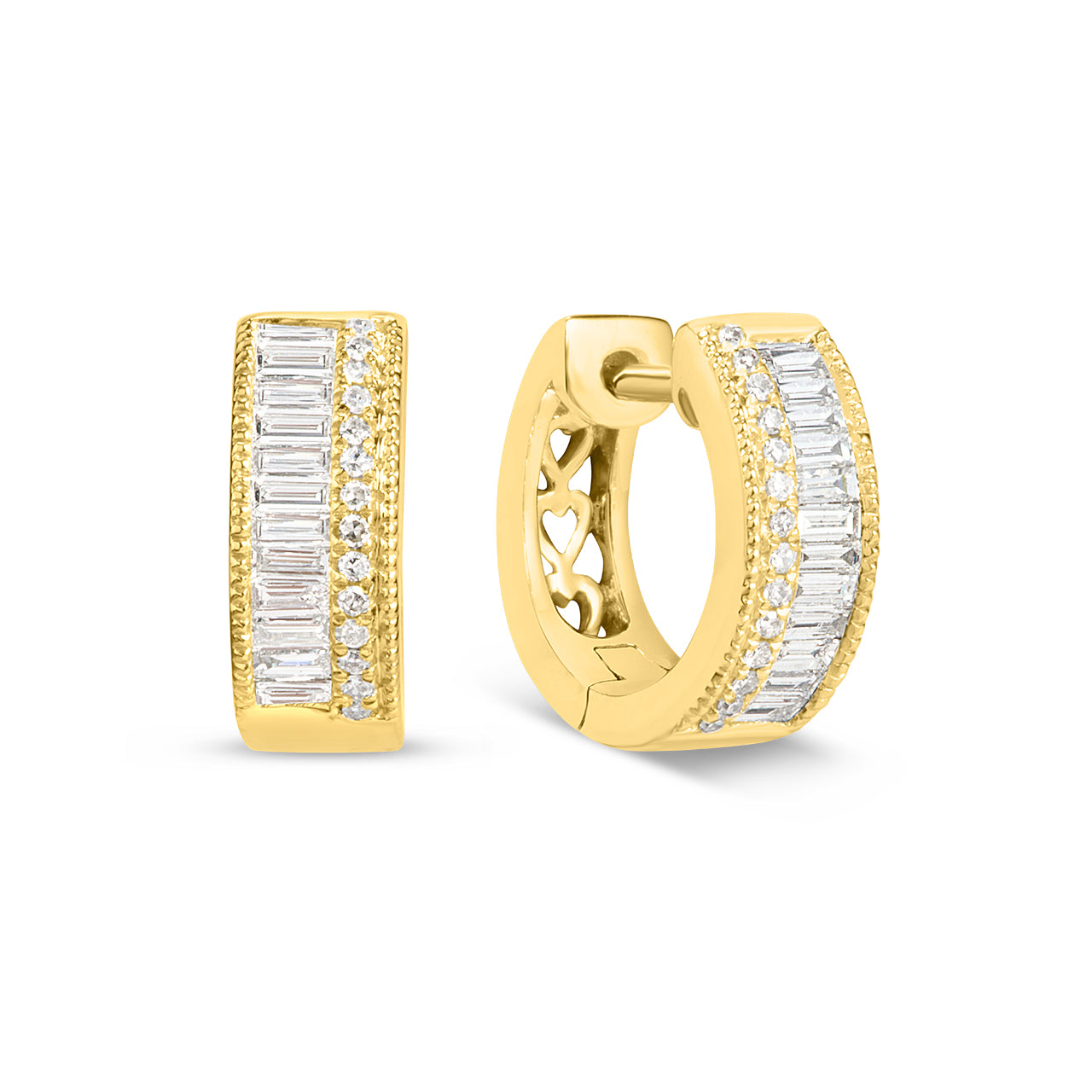 Diamond Baguette & Round Migrain Duet Huggie Earring