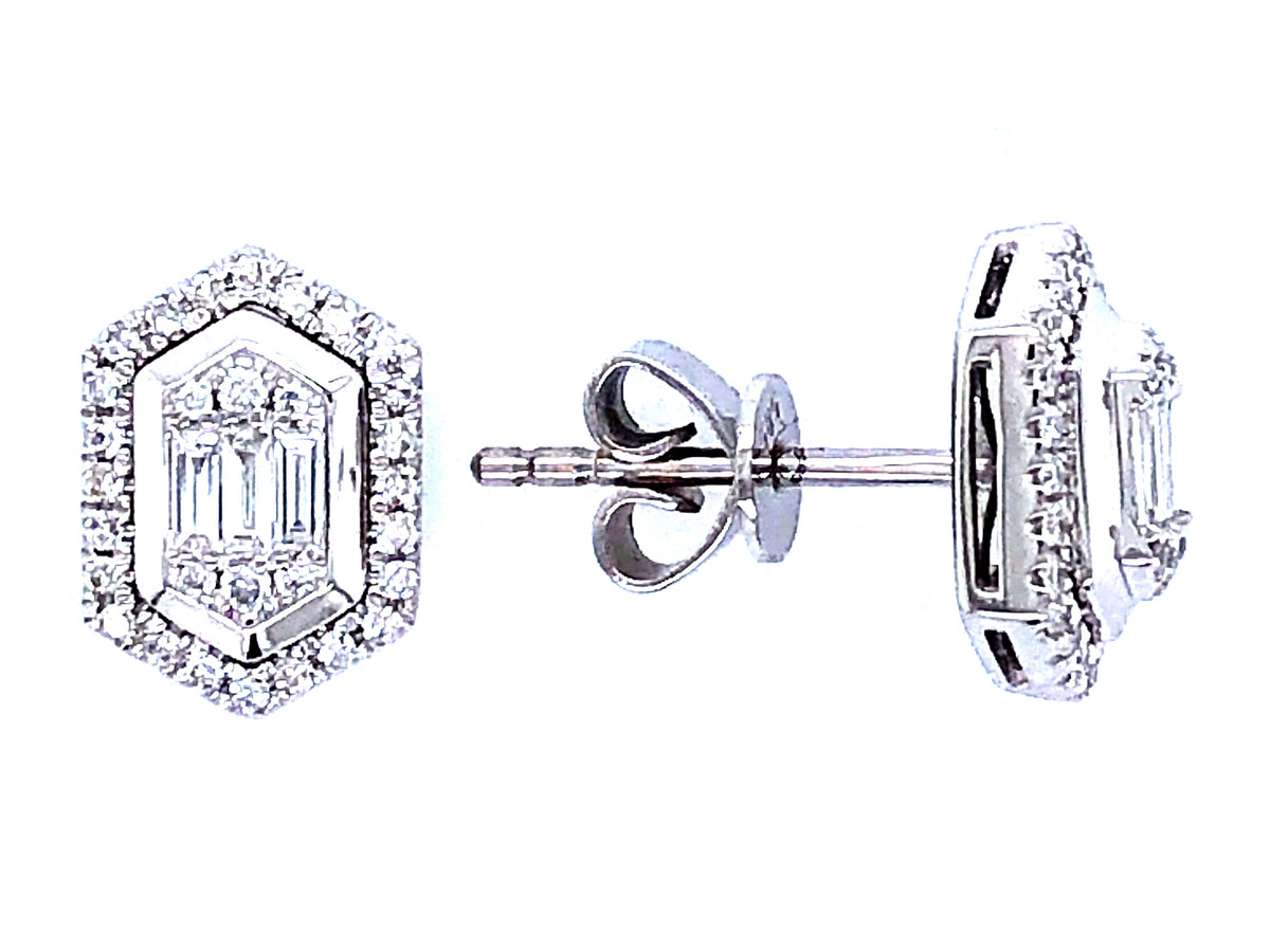 DIAMOND HEXAGON STUD EARRING, 14KW (N)