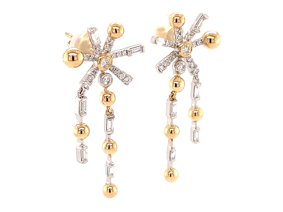 DIAMOND BAGUETTE BAUBLE DANGLE EARRING, 14KWY (N)