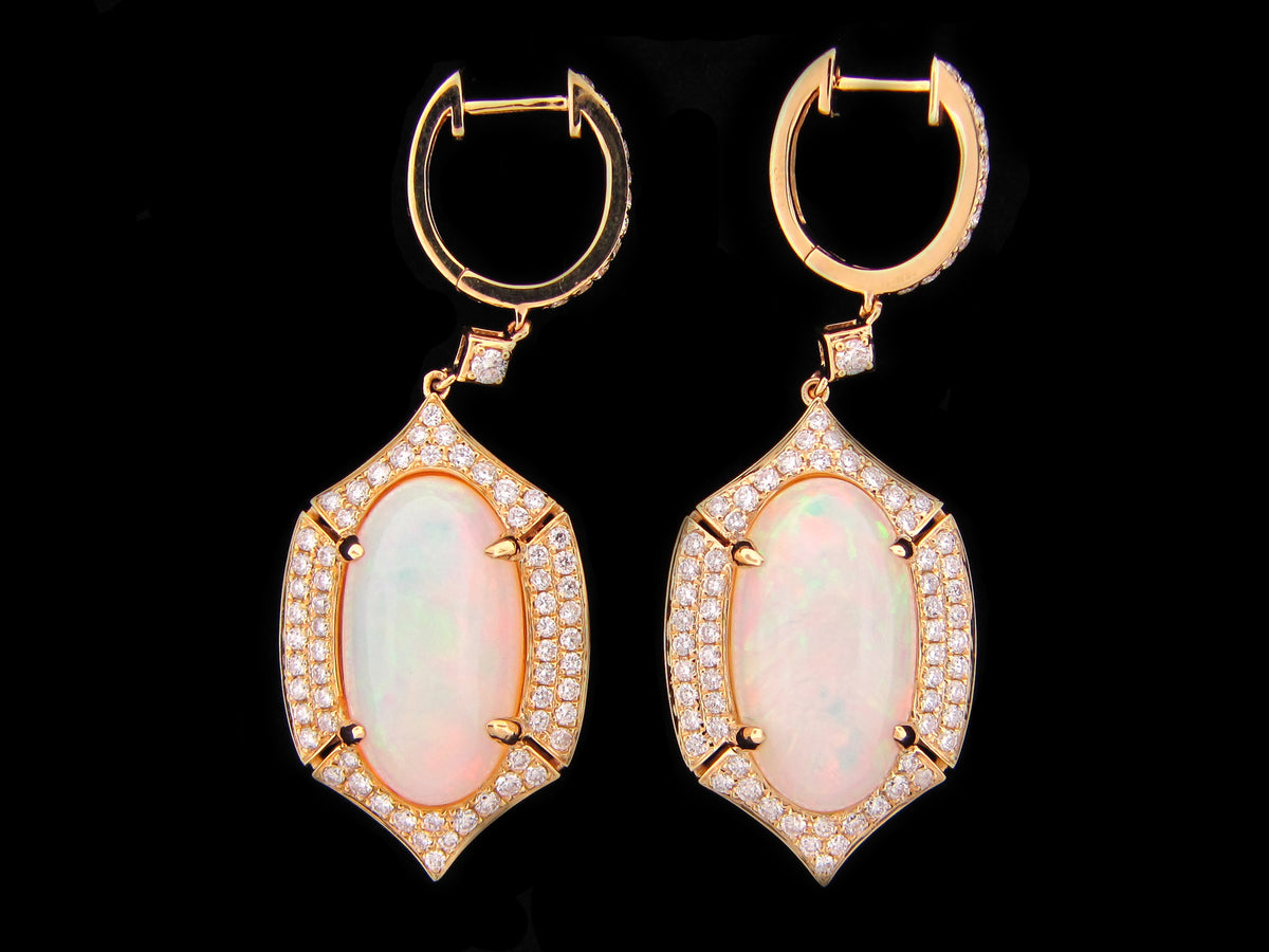 OPAL & DIAMOND EARRING, 18KY (O)