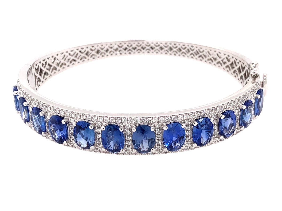 SAPPHIRE OVALS & DIAMOND BANGLE, 18KW (H)