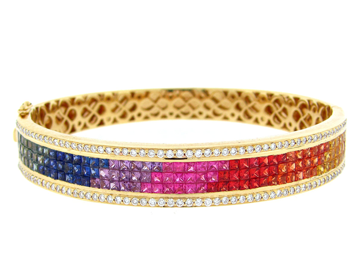 RAINBOW SAPPHIRE & DIAMOND BANGLE, 18KY (H/U), C=9.03
