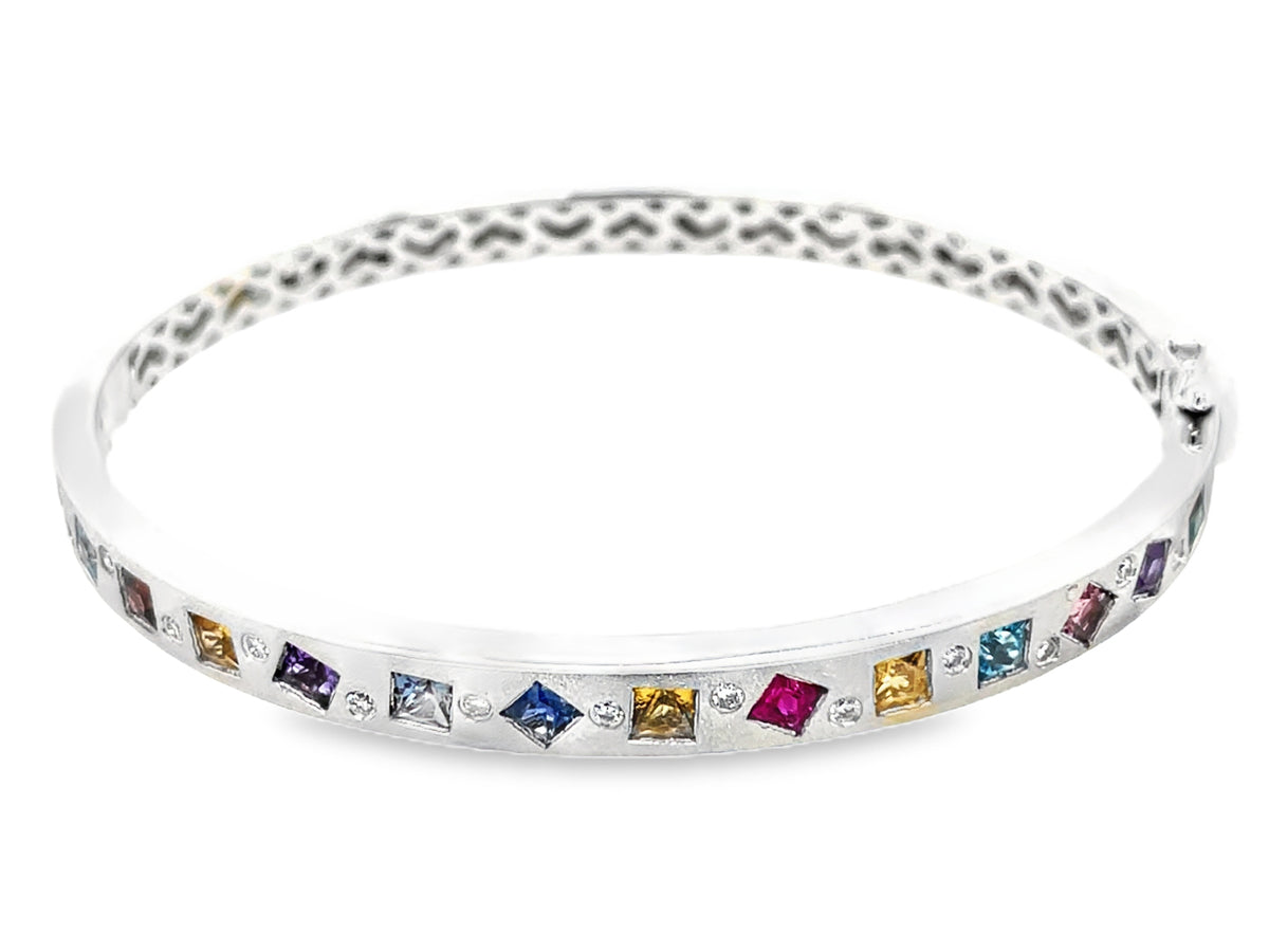 SPECIAL ORDER BIRTHSTONE BANGLE:LAB GROWN ALEX/AQUA/CIT/AME/LAB GROWN ALEX/SAPP/CIT/RUBY/CIT/BL TOP/PINK TOUR/AME/EMERALD & DIAMOND, SATIN FINISH