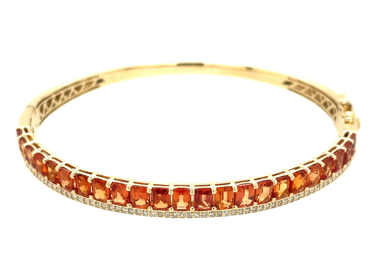 ORANGE SAPPHIRE EMERALD CUT & DIAMOND BANGLE
