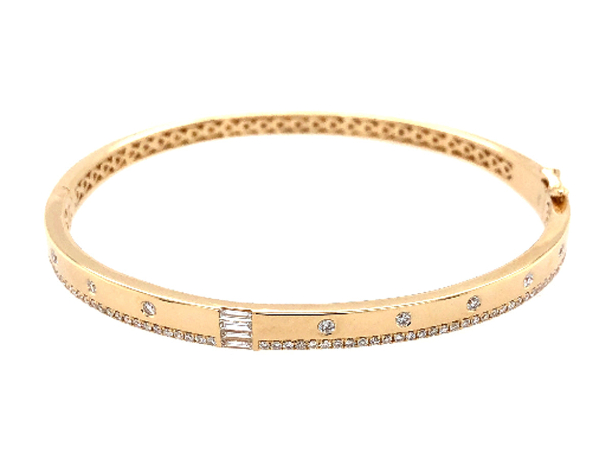 DIAMOND FLUSH SET BAGUETTE & ROUND BANGLE, 14KY (N)