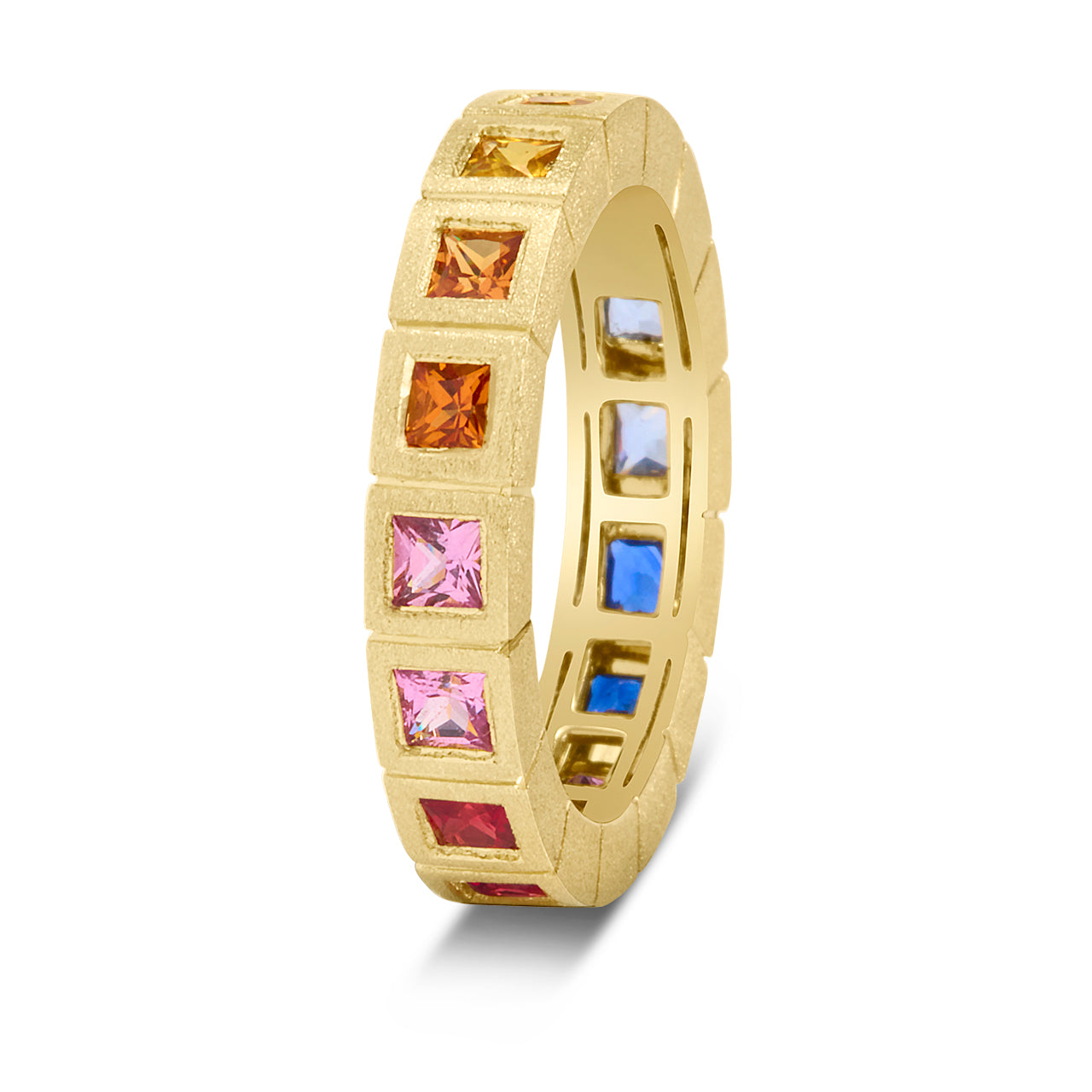 Rainbow Sapphire Princess Bezel Eternity Band