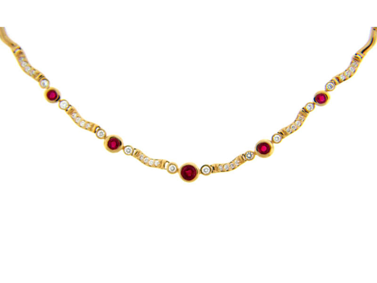 RUBY & DIAMOND NECKLACE, 14KY (H), C=1.10