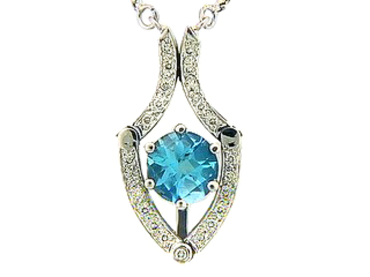 CHB SWISS BLUE TOPAZ & DIAMOND NECKLACE, 14KW (R), C=1.45