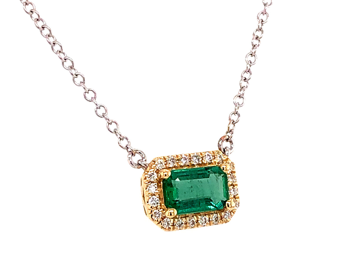 Emerald & Diamond East-West Essential Necklace, 14KT