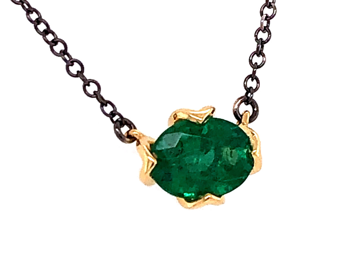 OVAL EMERALD PENDANT NECKLACE, 18"/17"/16", 18KYB (O)