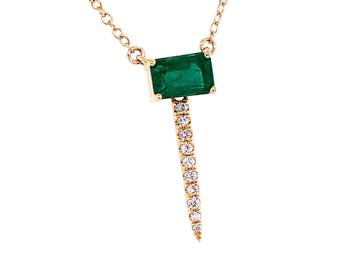 EMERALD CUT EMERALD & DIAMOND SPIKE PENDANT NECKLACE, 18"/17"/16"