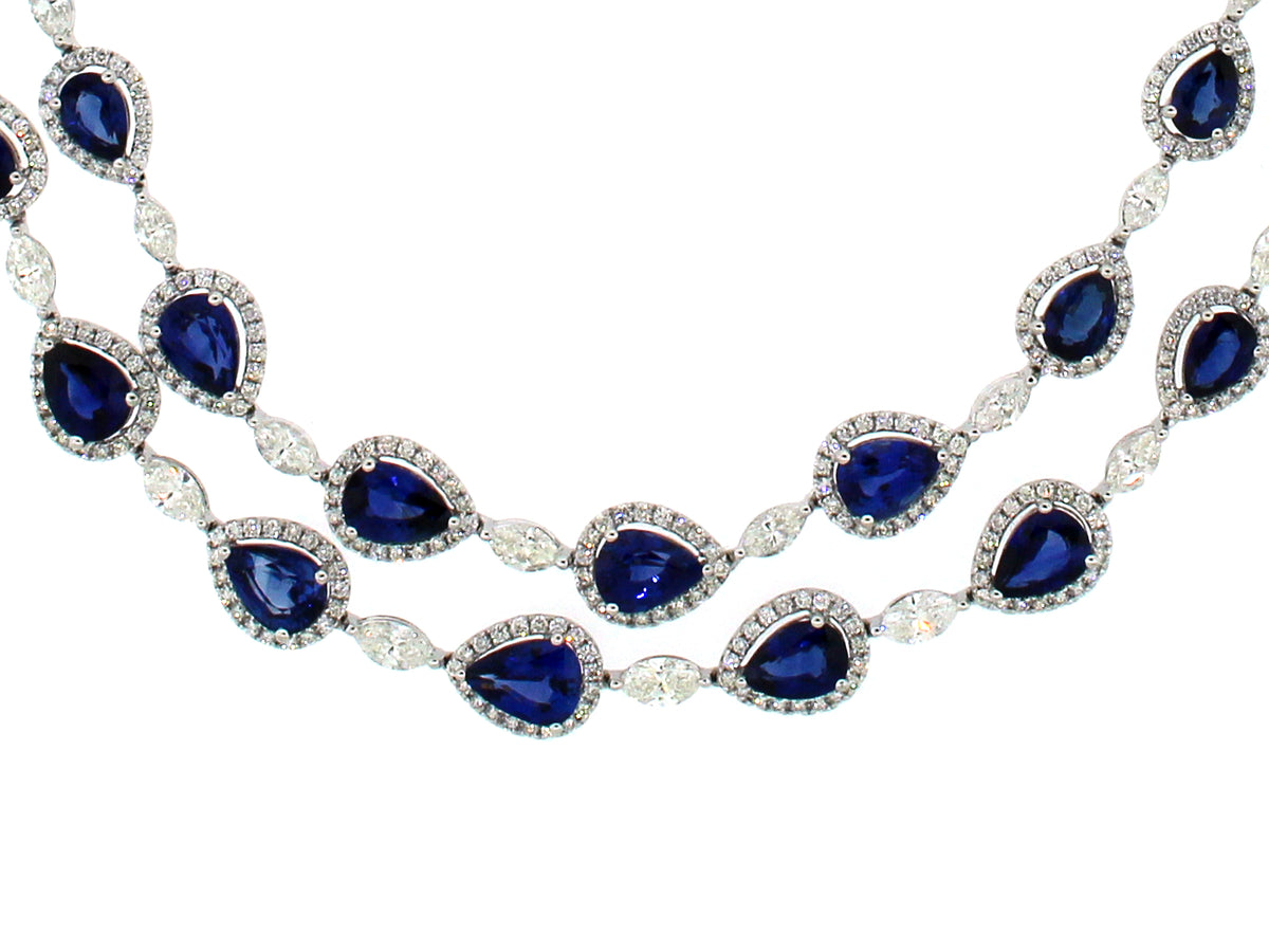 SAPPHIRE & DIAMOND NECKLACE, 18KW (H)