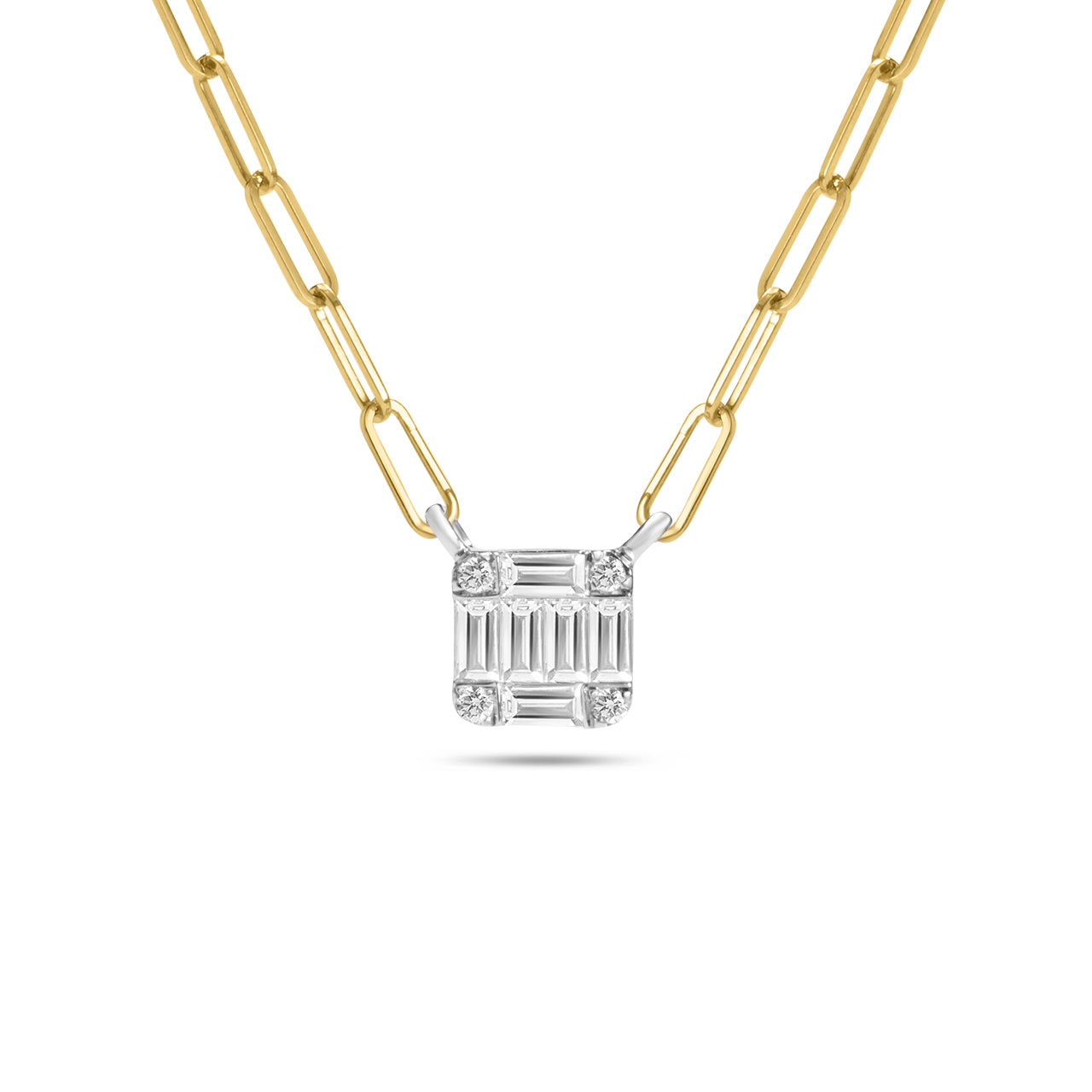 Diamond Emerald Cut Cluster 5mm Necklace