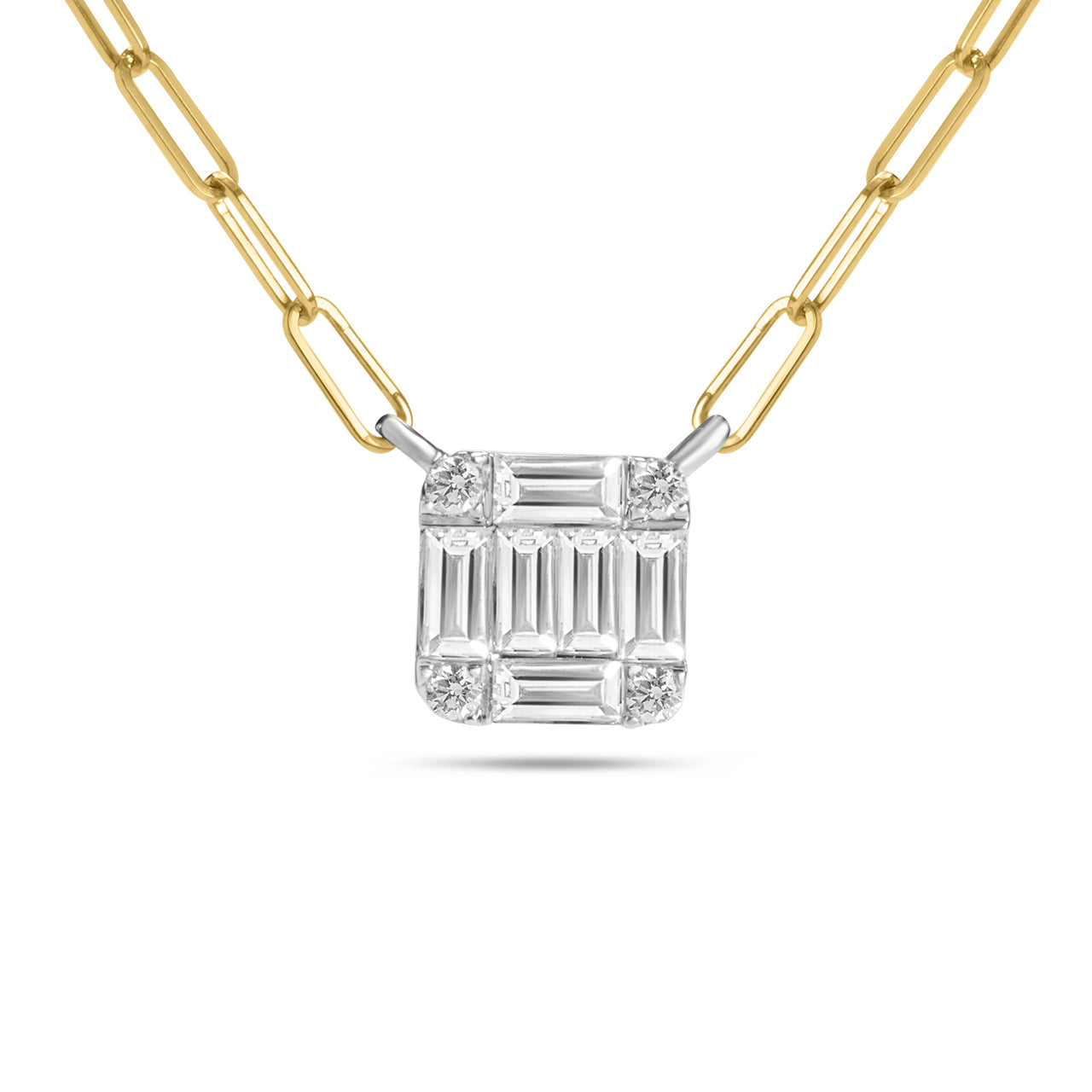Diamond Emerald Cut Cluster 6.8mm Necklace