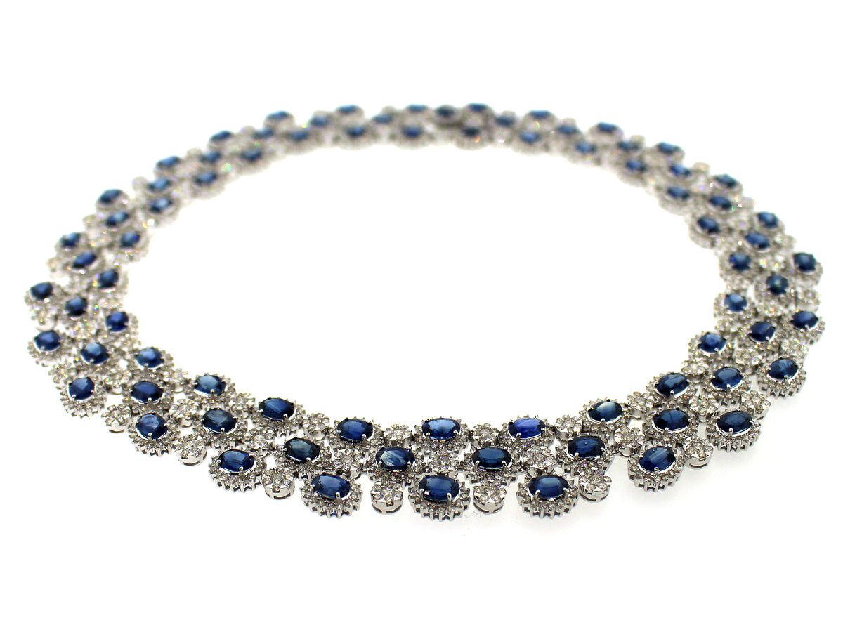 SAPPHIRE & DIAMOND NECKLACE, 18KW (H)