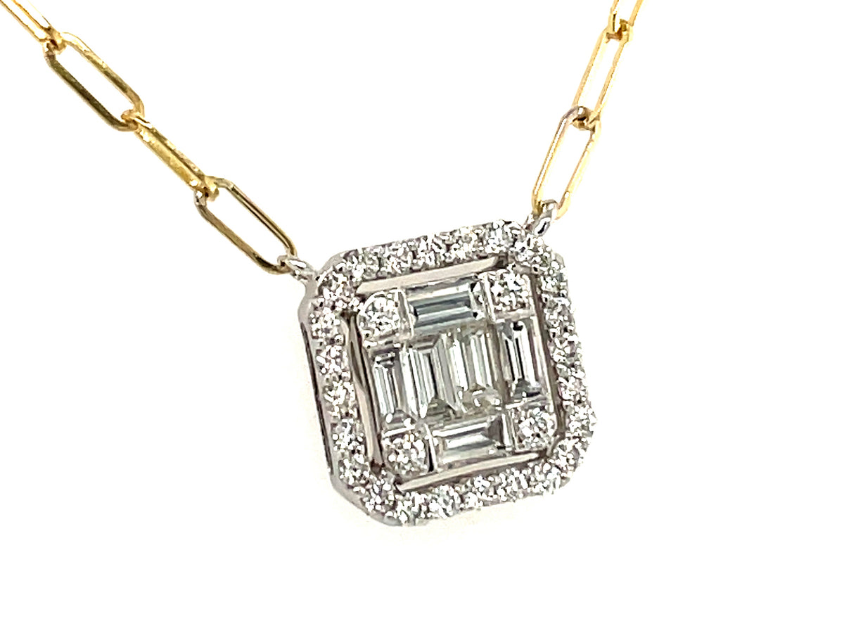 DIAMOND BAGUETTE CLUSTER NECKLACE, 18" PAPERCLIP CHAIN, 10.2 MM