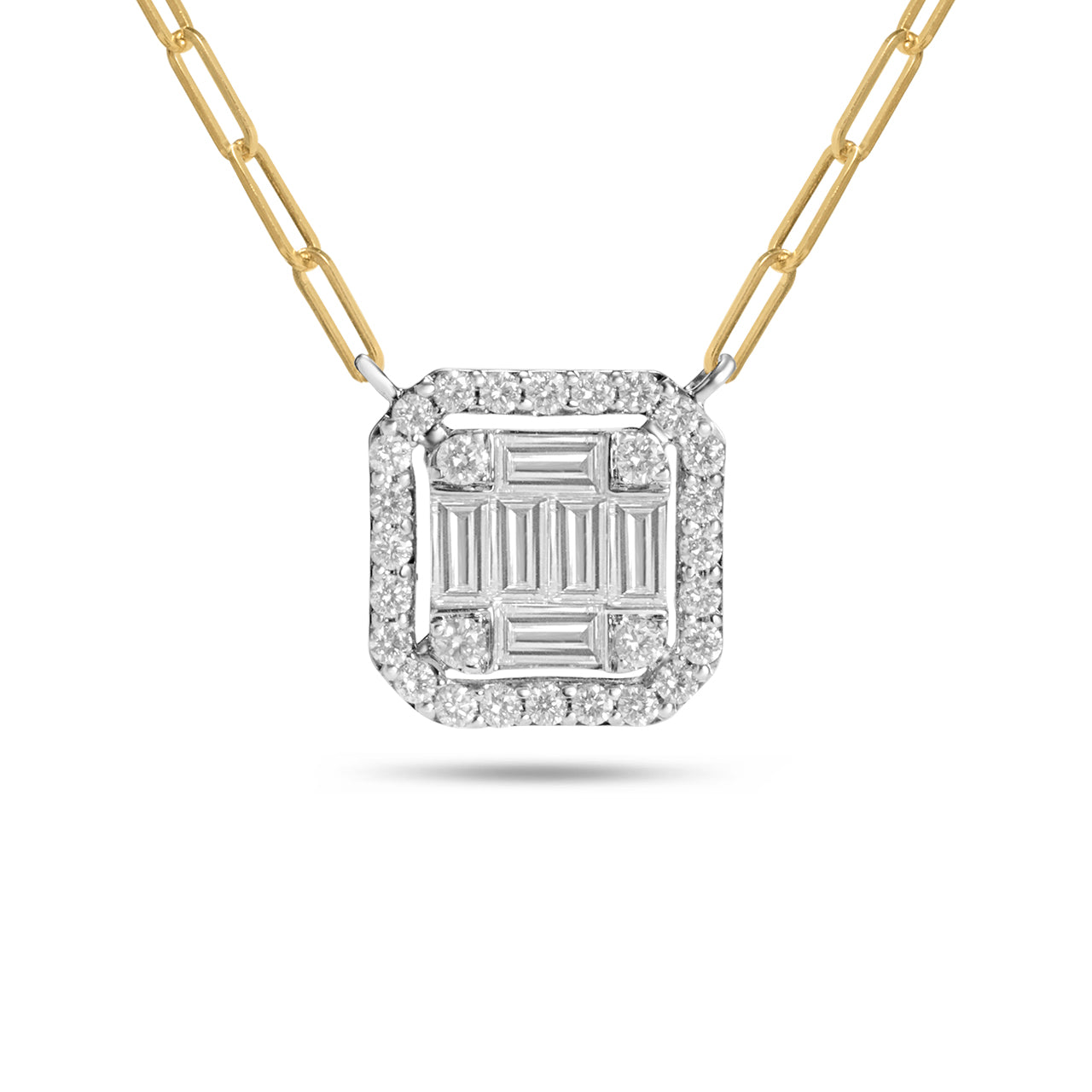 Diamond Emerald Cut Cluster 10.2mm Halo Necklace