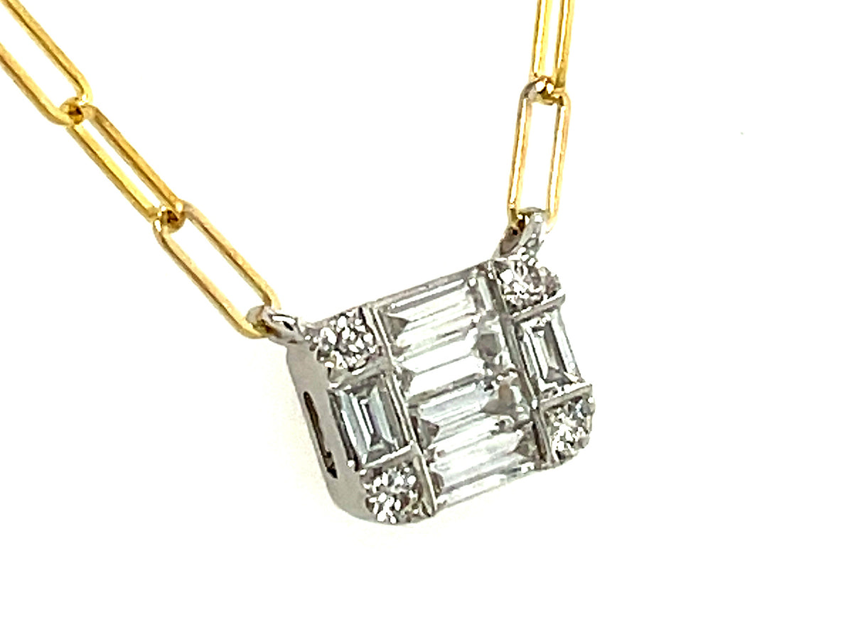 DIAMOND BAGUETTE CLUSTER NECKLACE, 7.2 X5.6 MM, 18" PAPER CLIP CHAIN