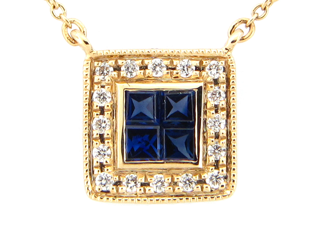 SAPPHIRE & DIAMOND SQUARE PENDANT NECKLACE
