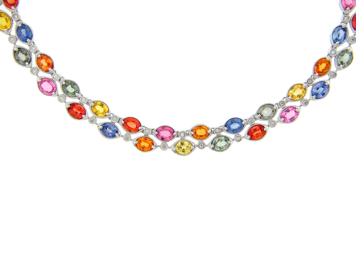 RAINBOW SAPPHIRE & DIAMOND 2 ROW NECKLACE
